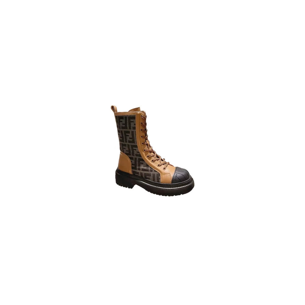 FENDI Domino Brown leather biker boots