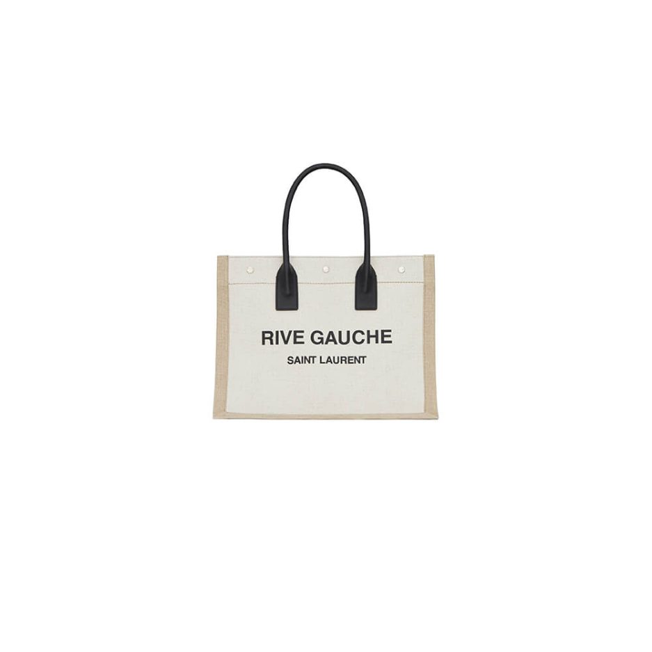 RIVE GAUCHE SMALL TOTE BAG IN LINEN AND LEATHER