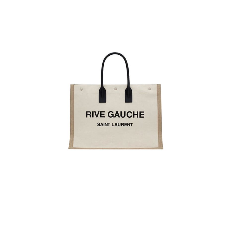 RIVE GAUCHE TOTE BAG IN LINEN AND LEATHER