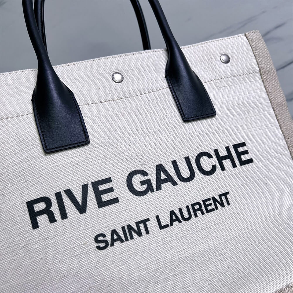 RIVE GAUCHE SMALL TOTE BAG IN LINEN AND LEATHER