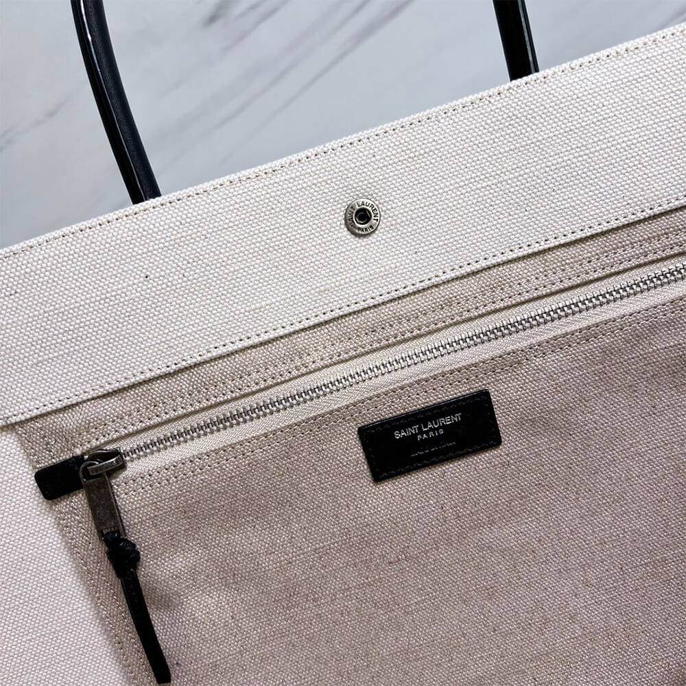 RIVE GAUCHE TOTE BAG IN LINEN AND LEATHER